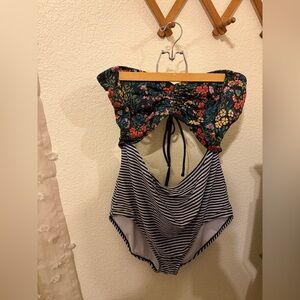 Floral and Striped Women's One Piece Swimsuit